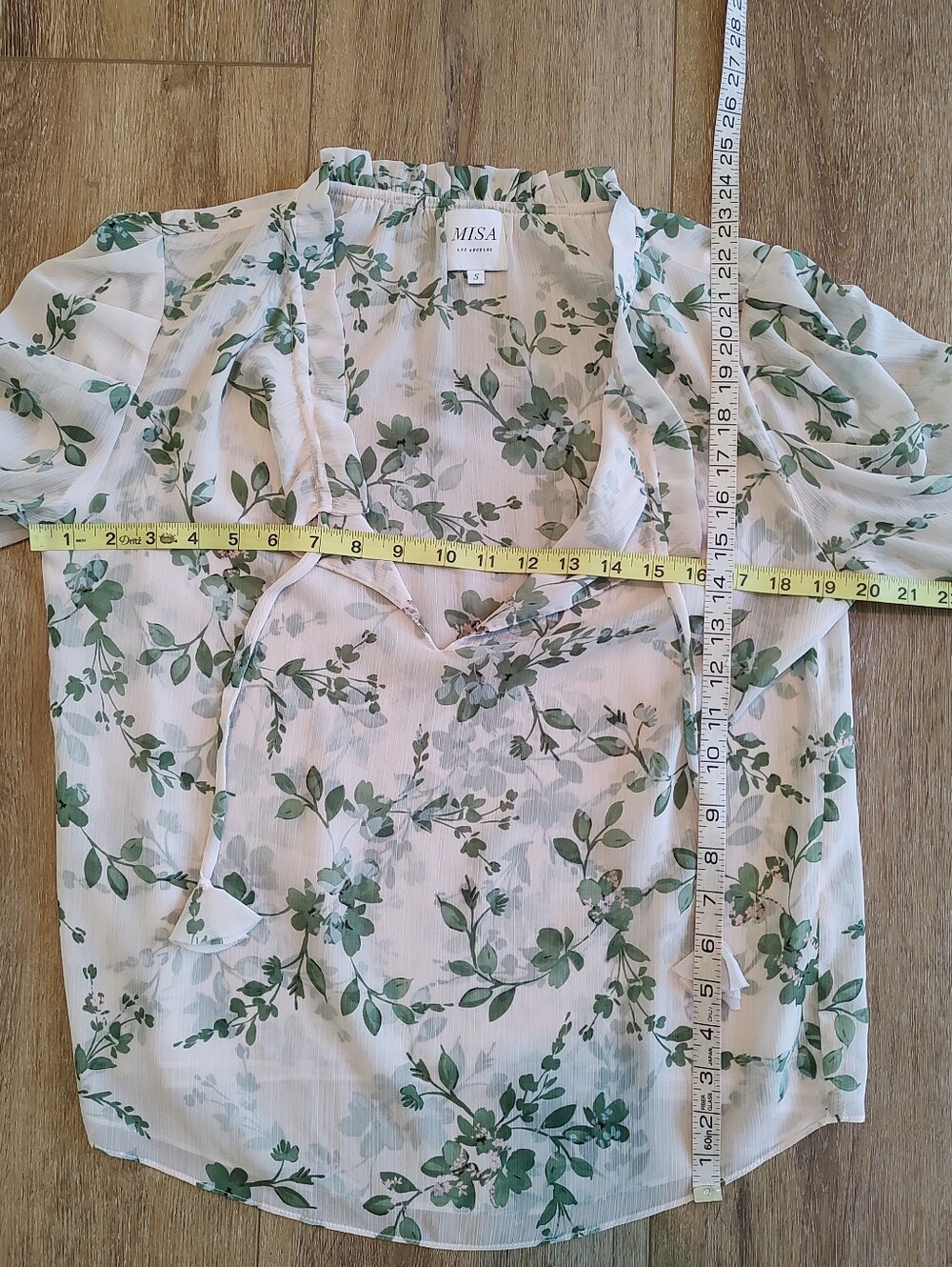 MISA LOS ANGELES Siena White Sage Semi-Sheer Ruffle Top Botanical S - Picture 8 of 15